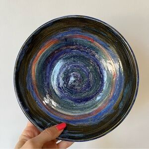 Beautiful Handmade Blue Pottery Bowl Signed Lorie Fleming Huyett
